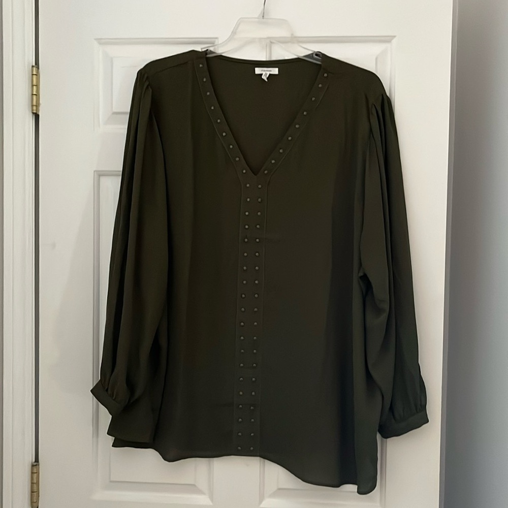 Maurice’s Long Sleeve Olive Green Blouse with Stud Detail 4X